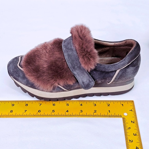 Ekonika Gray Suede‎ Platform Sneakers Women's Size 6 36 Fur Trim Hook Loop Strap - Picture 11 of 12
